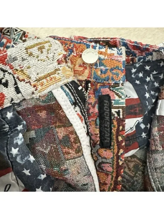 Rockstar Original Men’s Size 32 Boho Patchwork Pants Flare Leg Orange Tribal - Picture 7 of 11